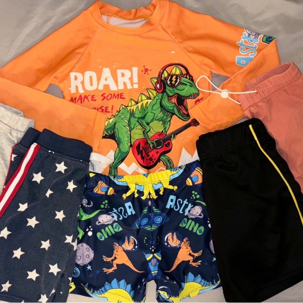 3T / 4T Long Sleeve Rash Guard & Swim Shorts + 4 Pairs of Toddler Boy Shorts